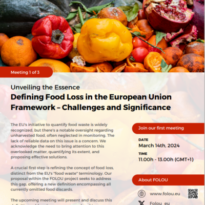 Webinar Meeting 1: Defining Food Loss in the European Union Framework – Challenges and Significance